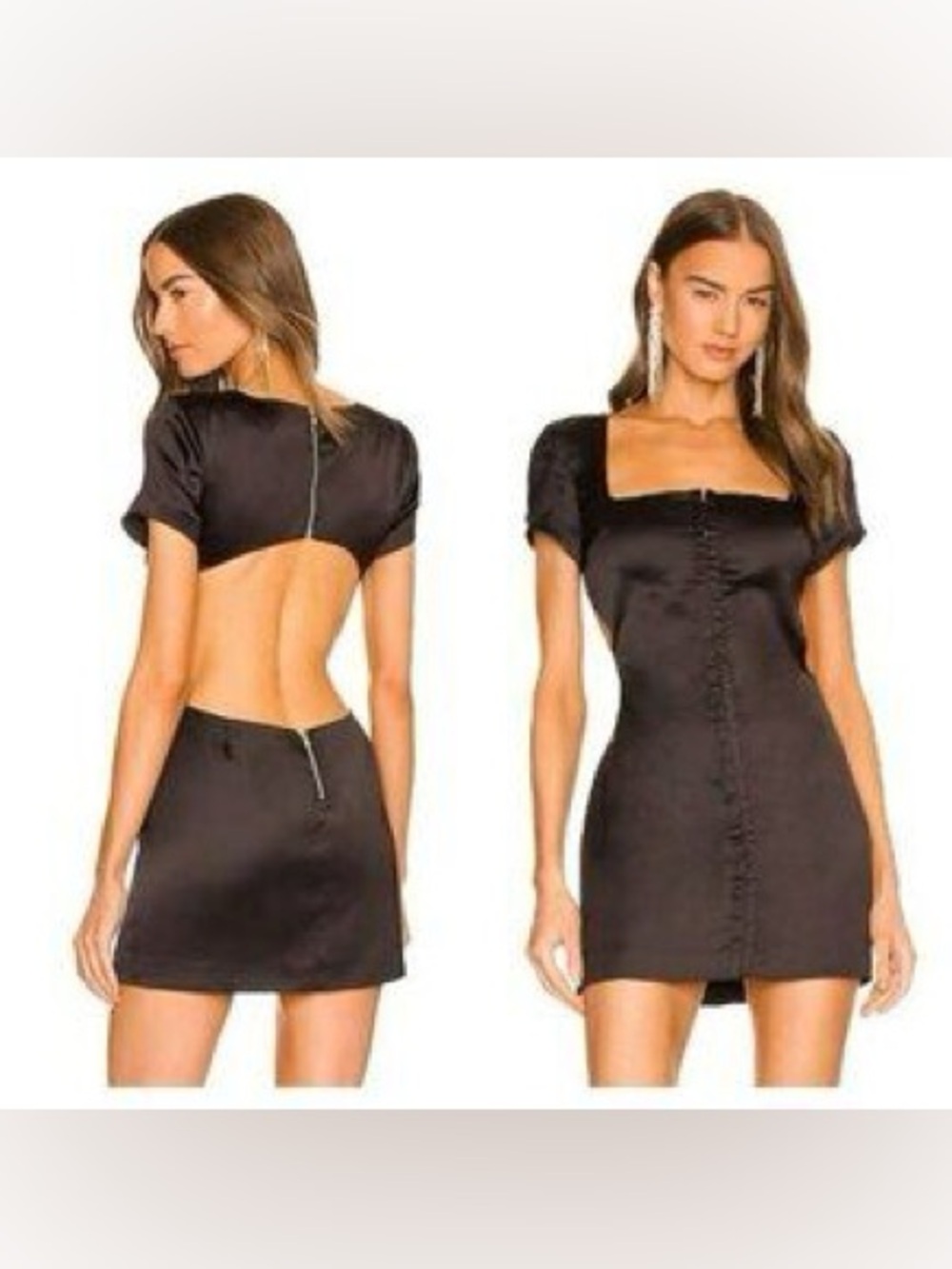 Michael Costello x revolve Sleek Black Satin Short Sleeve Cutout Mini Dress xs